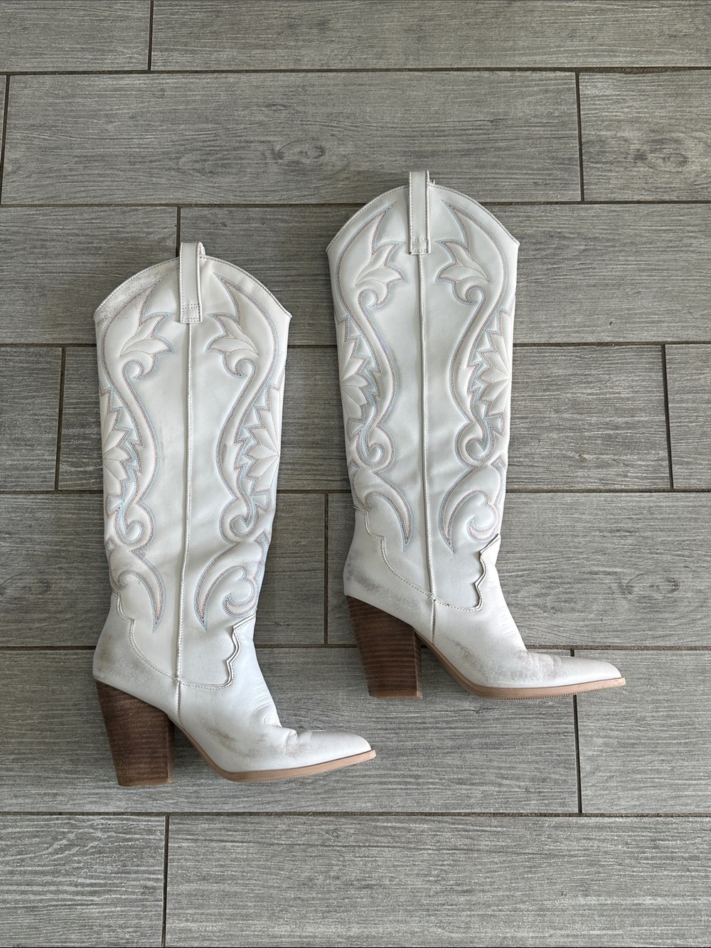 Steve Madden Women's Leather Lashes Western Boots Distressed White Size 8.5M - Picture 10 of 14